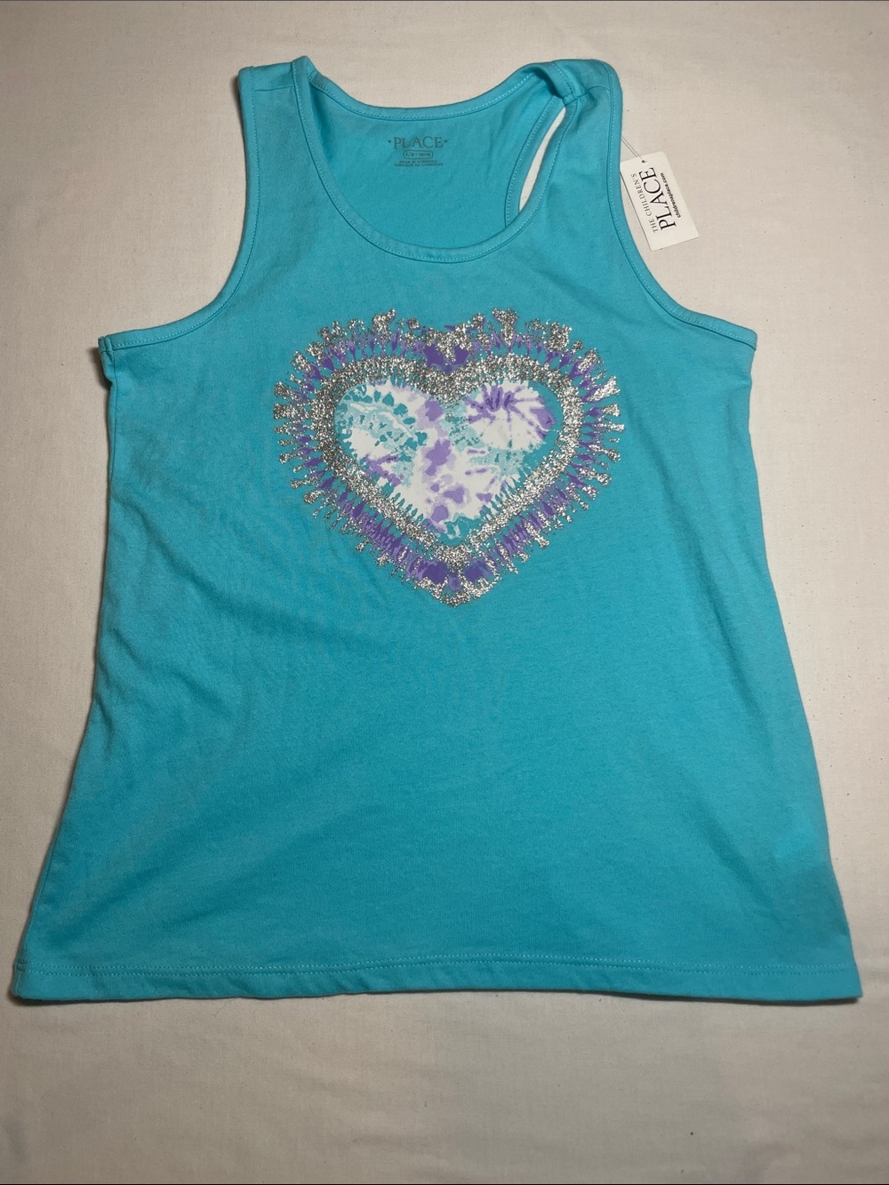 The Children's Place Turquoise Tank Top with Heart Tie-Dye Applique